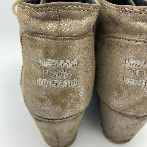 Toms Womens Kala Ankle Boots Booties Taupe Brown Wedge Heels Round Toe Lace Up 7 - Picture 4 of 9